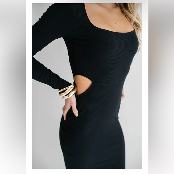 NWT Black Midi Cutout Dress - Picture 3 of 10